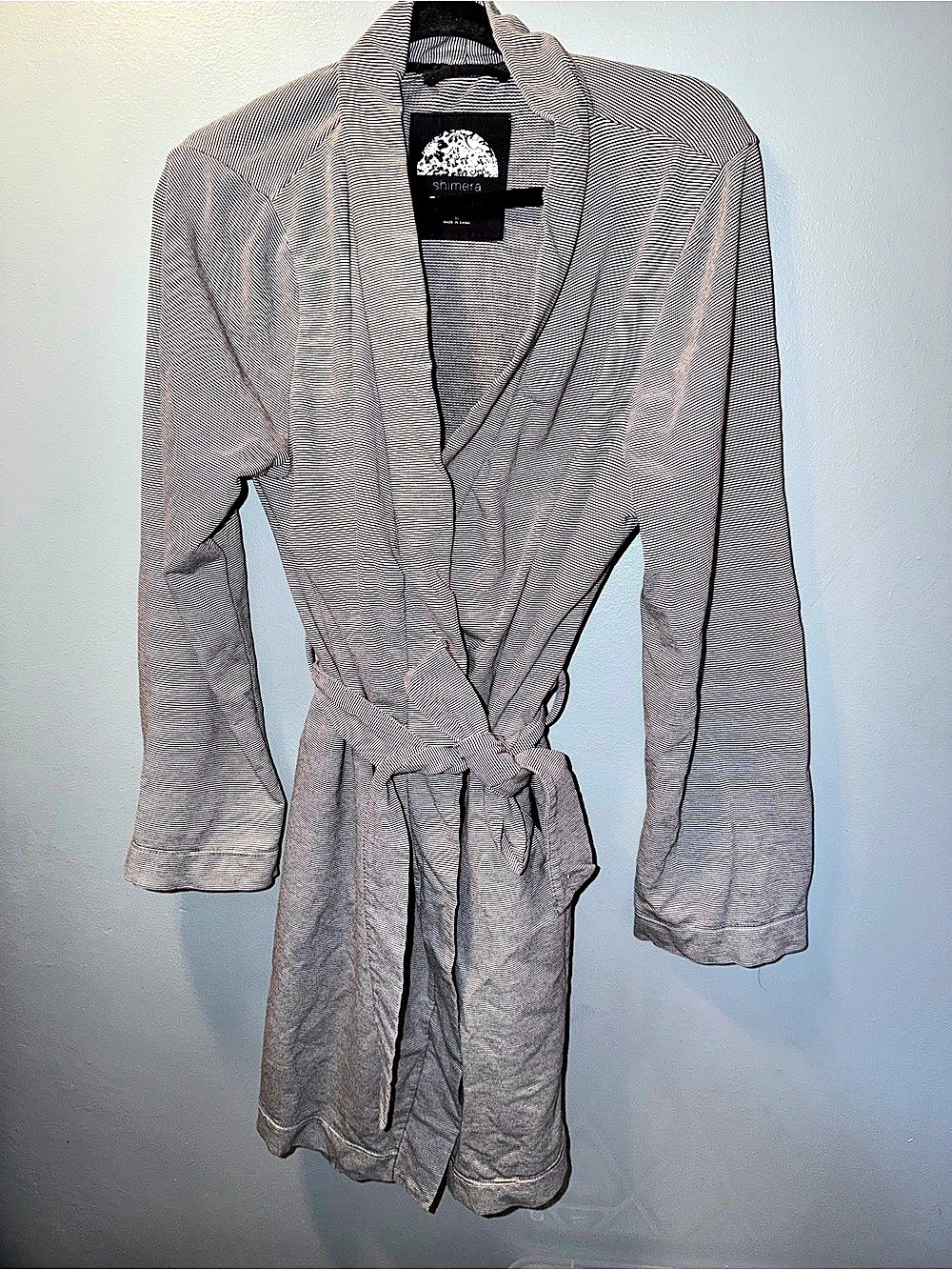 Shimmera Women's Striped Wrap Trench Coat in Gray